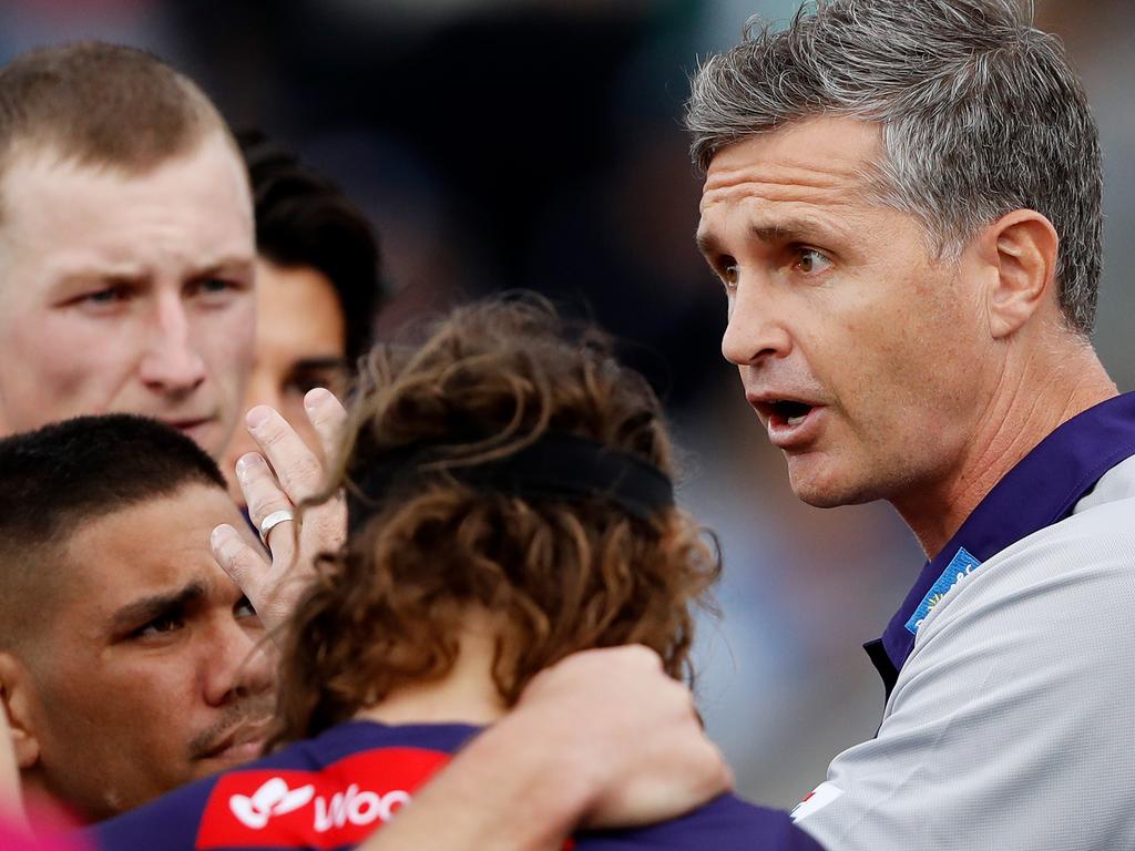 Justin Longmuir is clear in how his Dockers can emerge from their current slump. Picture: Dylan Burns/AFL Photos via Getty Images