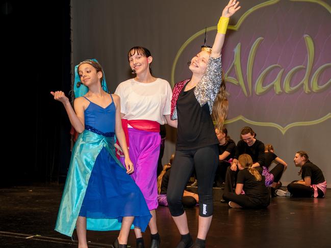 Caitlin Rourke, Maclyn Scarborough and Katie Stoneman at CQ University’s Central Queensland Conservatorium of Music Summer Spectacular of Aladdin Kids. Picture: Michaela Harlow