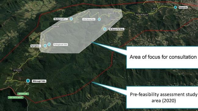 Area in the Gold Coast hinterland being considered for the proposed cableway. This is where consultation has occurred. Graphic: Gold Coast City Council.