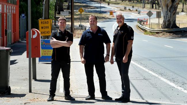 Local traders like James Aforozis, Mark Schmidt and Paul Aforozis have long lobbied government for an upgrade of Golden Grove Rd. Source: File