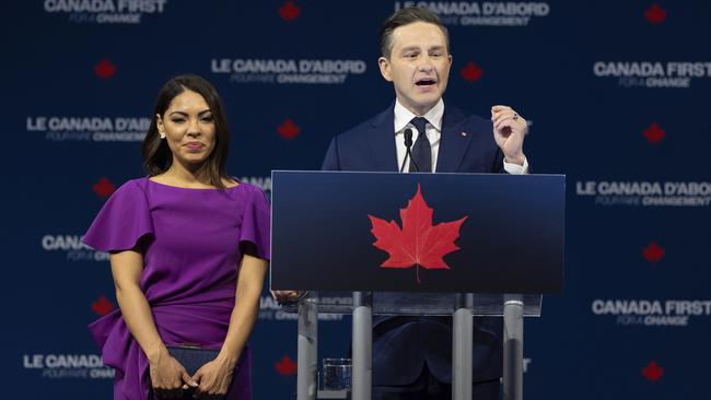 Conservative Leader Pierre Poilievre with his wife Anaida. Picture: AP.