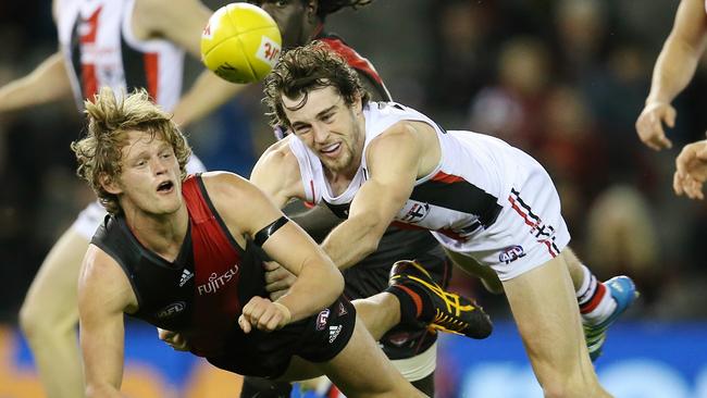 Will Hams takes on St Kilda during his Essendon AFL days. Pic: Michael Klein