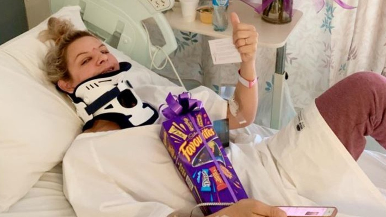 Jenny Duggan recovering in hospital after her Scone fall in May 2020. Photo: Jenny Duggan/Facebook.