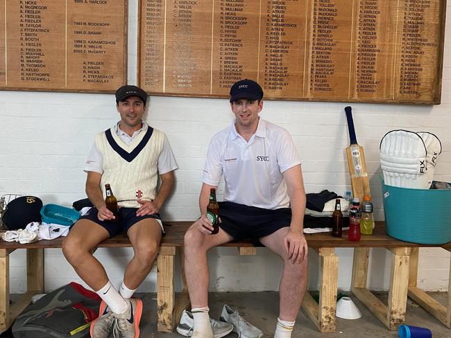 Yarras president and premiership player Sam Chapman with captain Ryan Hanna.