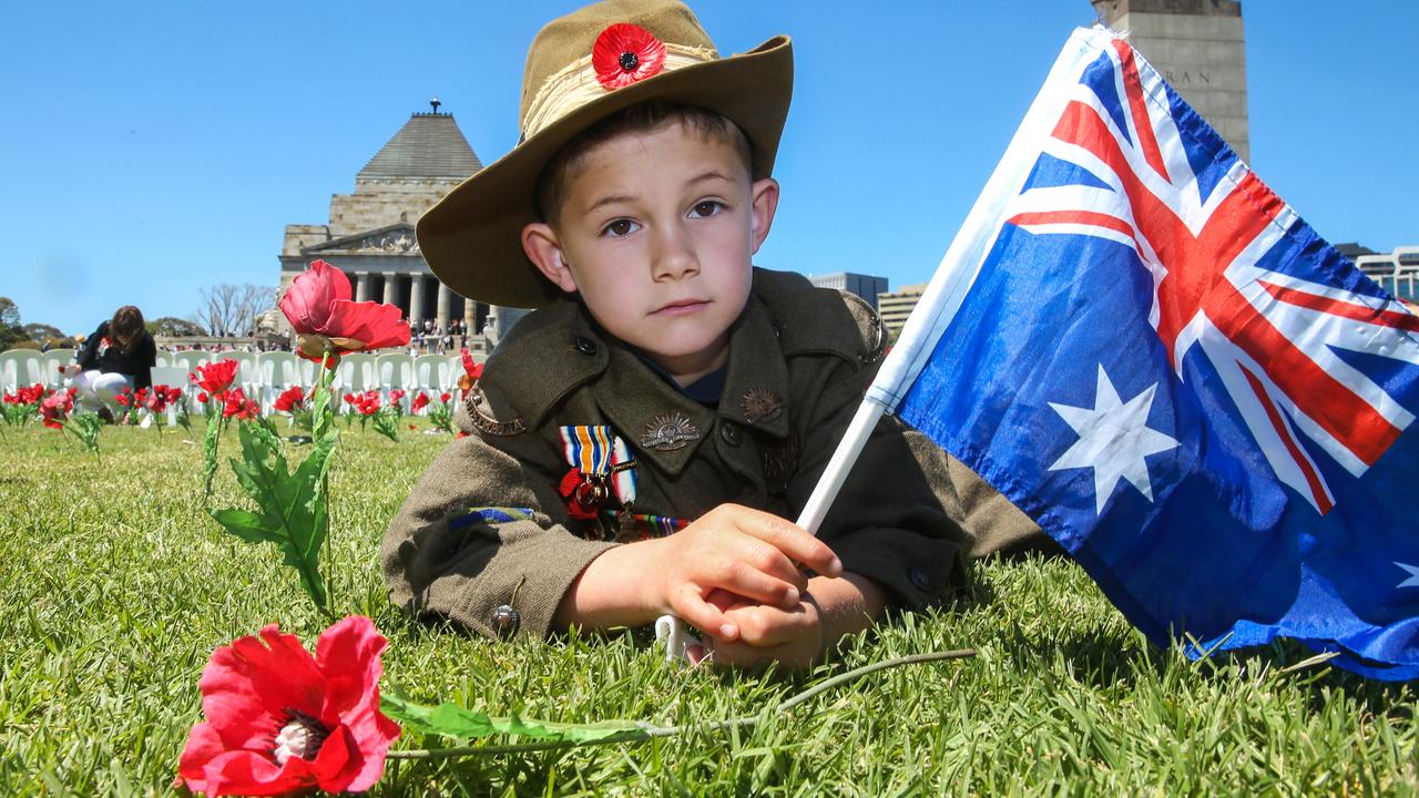Riley Gilbert prepares for Remembrance Day commemorations at Melbourne’s Shrine of Remembrance in 2016. Picture: Ian Currie