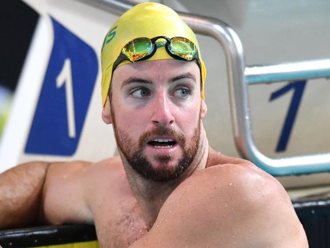 James Magnussen is seen during an Australian swimming team training session ahead of the Commonwealth Games at the Brisbane Aquatic Centre in Brisbane, Wednesday, March 28, 2018. (AAP Image/Darren England) NO ARCHIVING, EDITORIAL USE ONLY