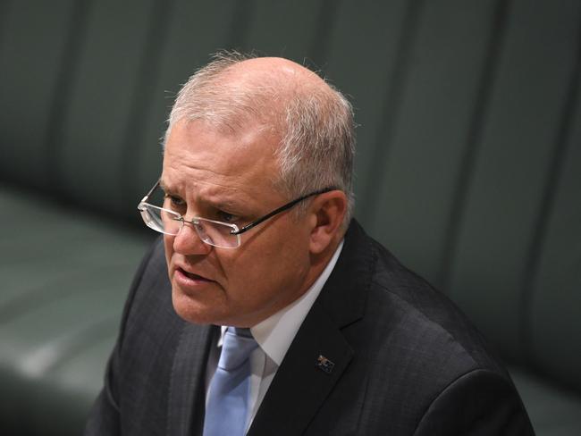 Australian Prime Minister Scott Morrison speaks in parliament today. Picture: AAP.