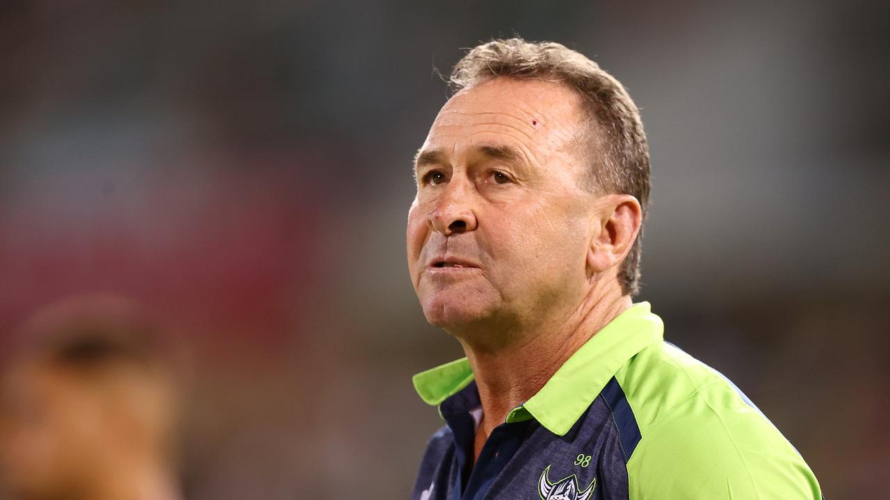 CANBERRA, AUSTRALIA - MARCH 19: Raiders coach Ricky Stuart is pictured during the round three NRL match between Canberra Raiders and Cronulla Sharks at GIO Stadium on March 19, 2023 in Canberra, Australia. (Photo by Mark Nolan/Getty Images)