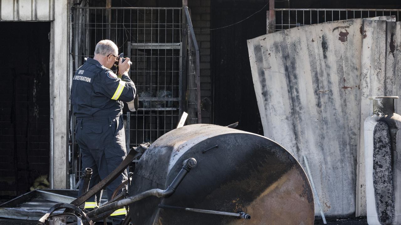 QFES fire investigator David Lethbridge at the scene of the fire at Jim's Jerky, Wednesday, April 5, 2023. Picture: Kevin Farmer