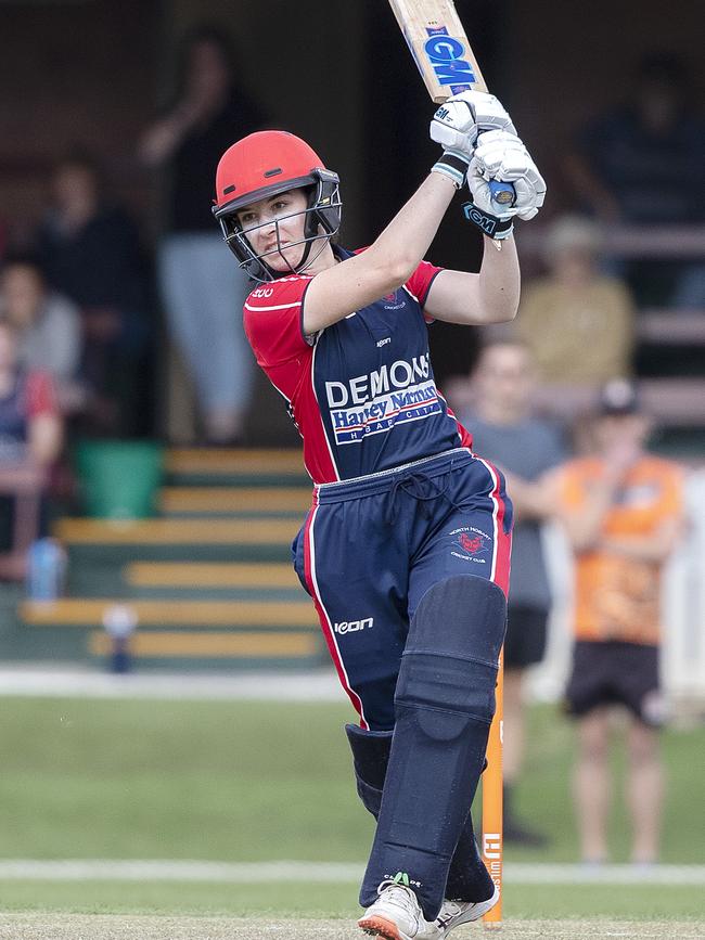 North Hobart’s Clare Scott might be the leading wicket taker for the club but has also been doing the damage with the bat this season. Picture: Chris Kidd