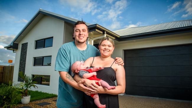 Matt and Kiara Julien with seven-week-old son Mason, of The Reserve, Bohle Plains, Townsville, are just glad they built when they did after interest rates soared.