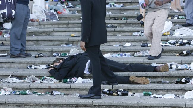 This punter sleeps it off after a big Melbourne Cup day.