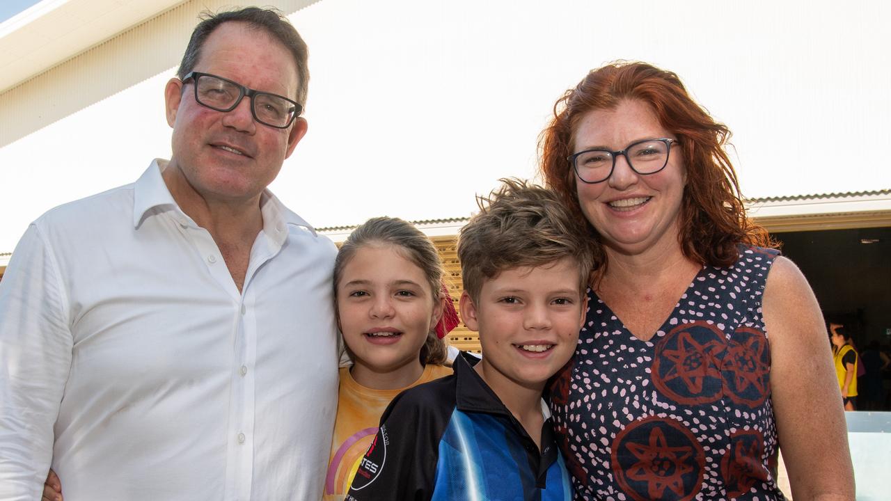 VOICEREF23 Mr Luke Gosling OAM, MP along side his family Sally, Frankie and Kate Gosling for the Referendum on The Voice at Parap polling station, in Parap, NT. Picture: Pema Tamang Pakhrin