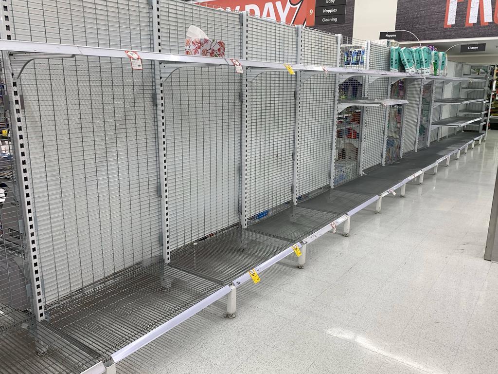 An empty toilet paper shelf at Coles in Five Dock. Picture: Rohan Kelly