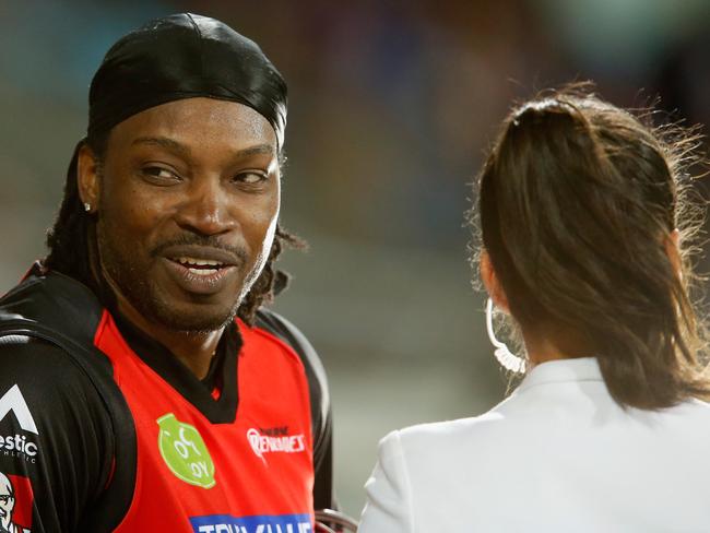 Chris Gayle during his unfortunate interview with Mel McLaughlin.