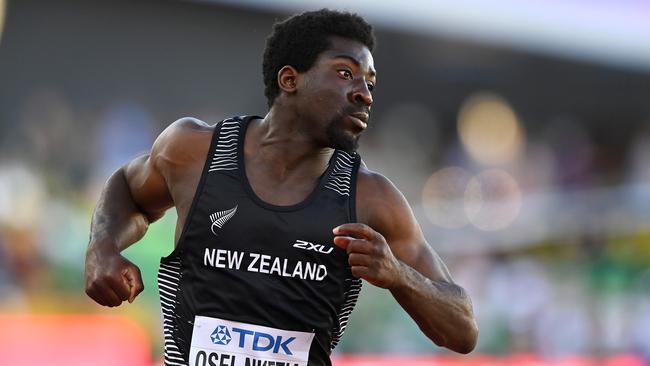 EUGENE, OREGON - JULY 15: Edward Osei-Nketia of Team New Zealand competes in the MenÃ¢â¬â¢s 100 Meter heats on day one of the World Athletics Championships Oregon22 at Hayward Field on July 15, 2022 in Eugene, Oregon. (Photo by Hannah Peters/Getty Images for World Athletics)