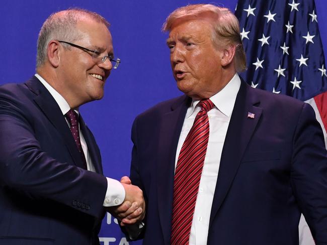 Australian Prime Minister Scott Morrison shakes hands with US President Donald Trump in 2019. Picture: Saul Loeb/AFP