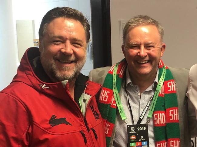 Mates. Russell Crowe and Anthony Albanese. Supplied