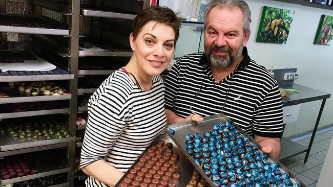 ChocolArts owners Esther and Arthur Lazarou check on the product. Picture: Jenifer Jagielski