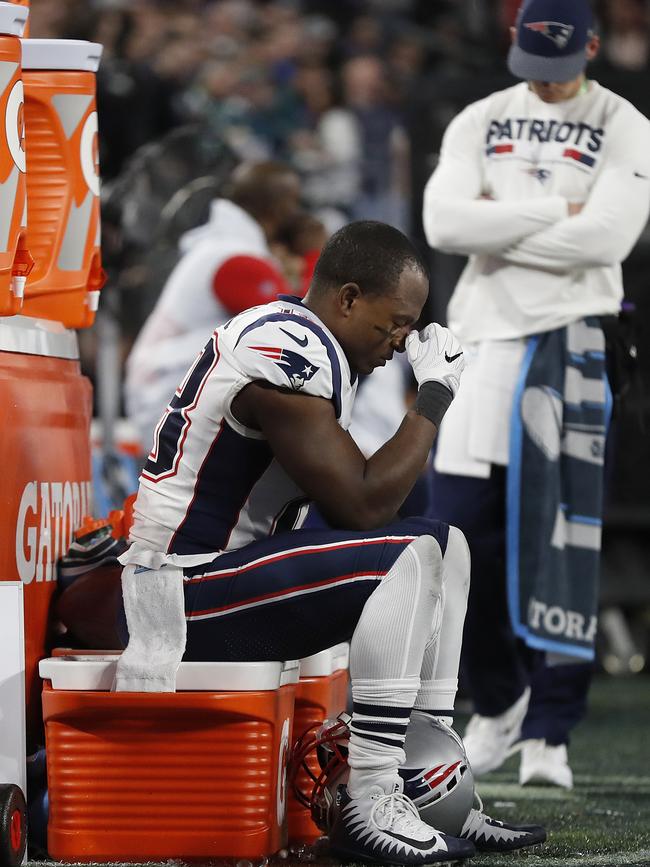 New England Patriots’ Matthew Slater sits near the bench during the second half of the NFL Super Bowl 52 football game against the Philadelphia Eagles Sunday, Feb. 4, 2018, in Minneapolis. Picture: AP