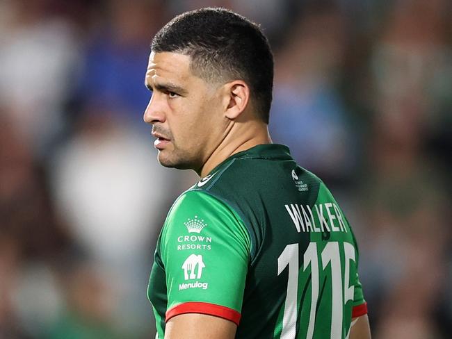 GOSFORD, AUSTRALIA - APRIL 29: Cody Walker of the Rabbitohs warms up during the round eight NRL match between the South Sydney Rabbitohs and the Manly Sea Eagles at Central Coast Stadium, on April 29, 2022, in Gosford, Australia. (Photo by Cameron Spencer/Getty Images)