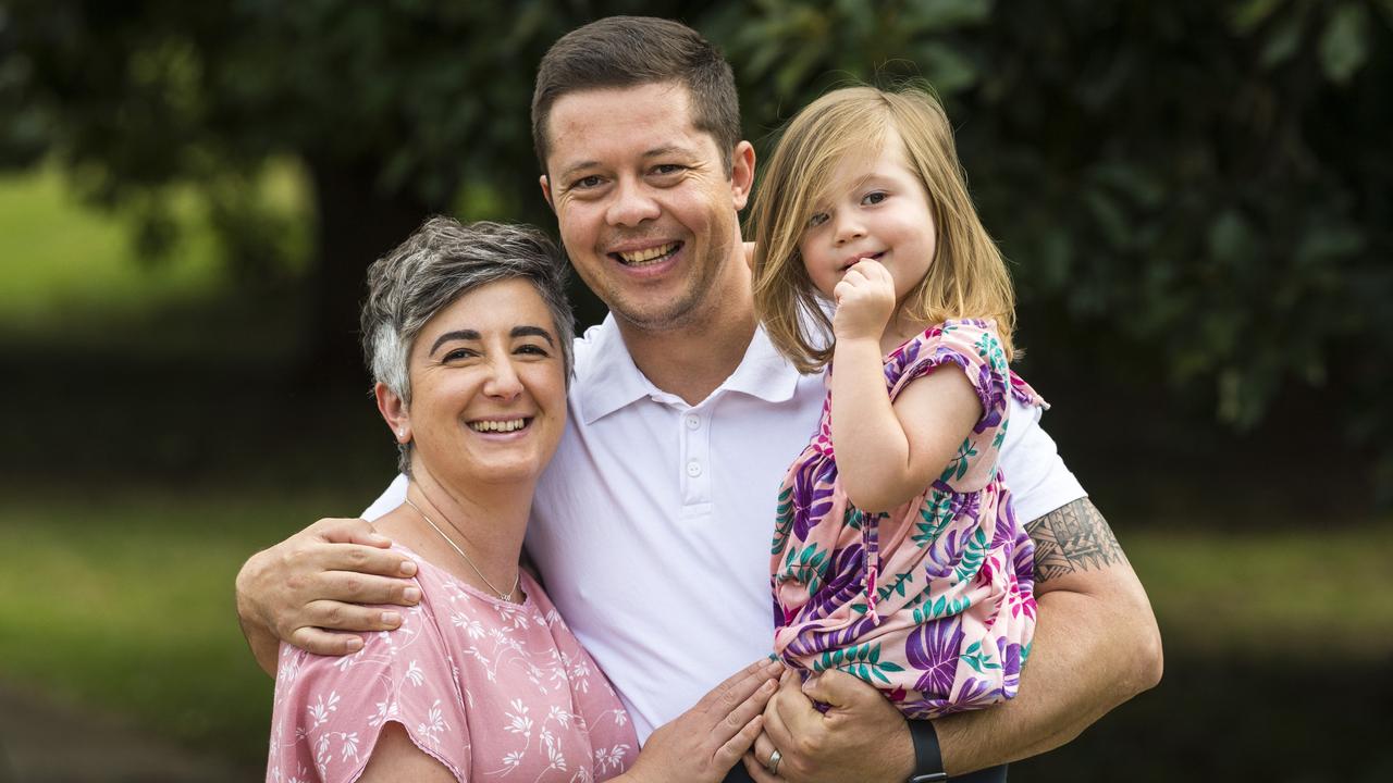 Lana Panagis and Shaun Sewry with their daughter Zoe Sewry love the freedom of Toowoomba after recently leaving Johannesburg to live in Australia. Picture: Kevin Farmer