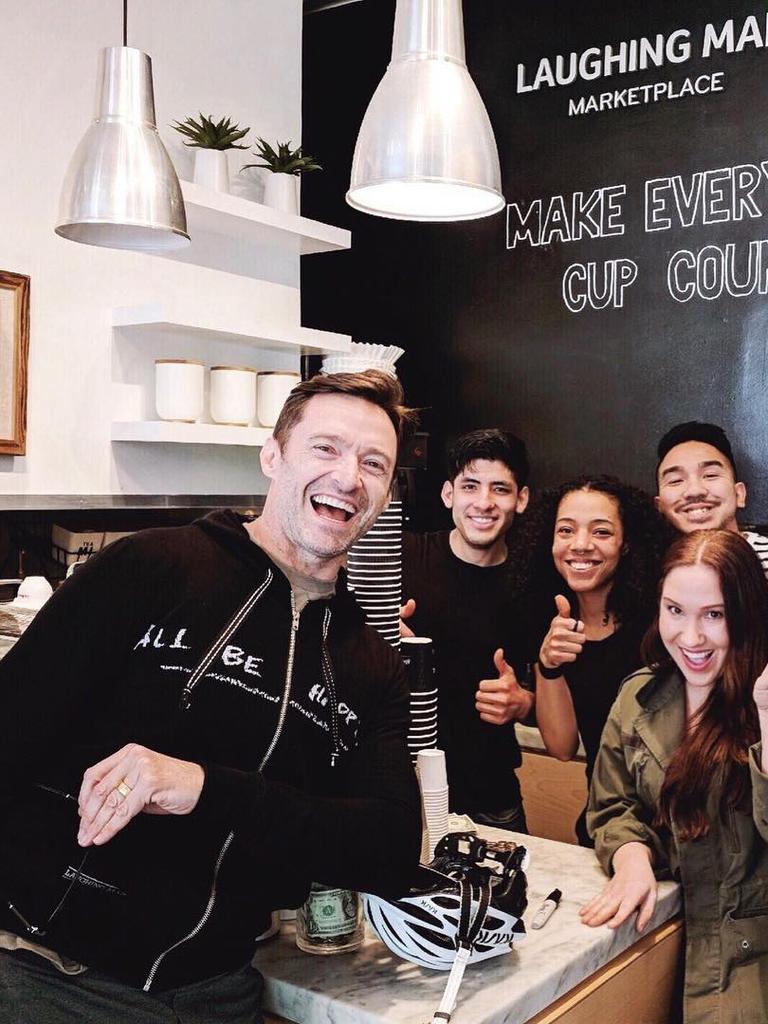 Hugh Jackman at the Laughing Man Cafe. Picture: @laughingmancafe/Instagram