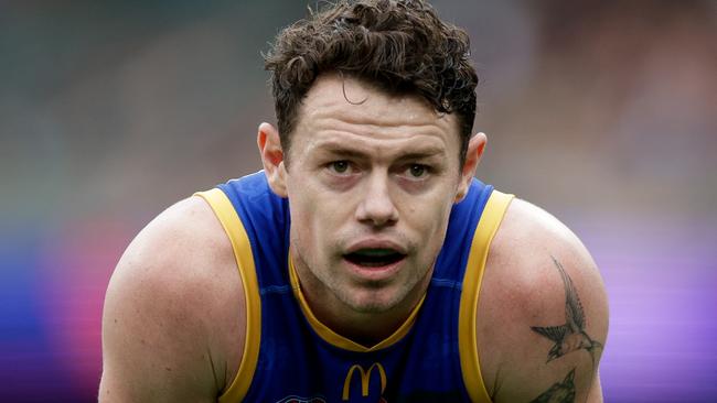 BRISBANE, AUSTRALIA - AUG 11: Lachie Neale of the Lions looks on during the 2024 AFL Round 22 match between the Brisbane Lions and the GWS GIANTS at The Gabba on August 11, 2024 in Brisbane, Australia. (Photo by Russell Freeman/AFL Photos via Getty Images)