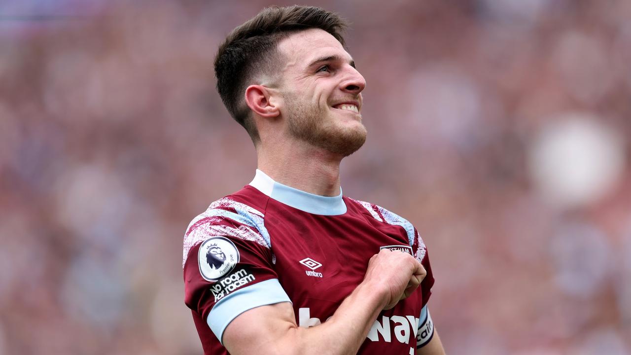 Declan Rice’s time in a West Ham jersey may be almost over. (Photo by Julian Finney/Getty Images)