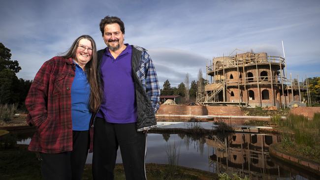 Christina Kent and Francis Shepherd are building a castle at Geeveston. Picture: CHRIS KIDD