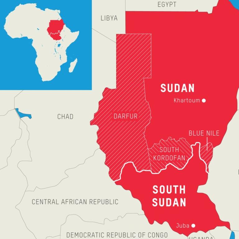 Map of South Sudan and Sudan.