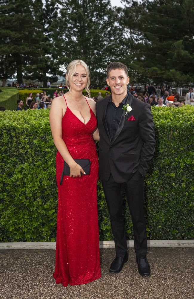 Mia Larsen and Charlie Dettori at Centenary Heights State High School formal at Picnic Point, Friday, November 15, 2024. Picture: Kevin Farmer