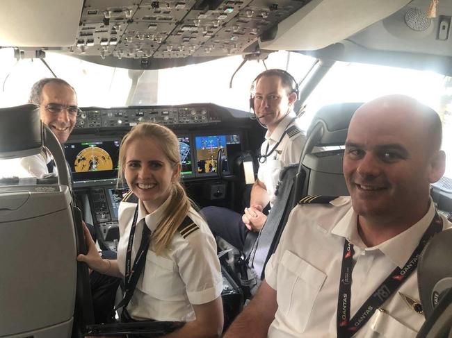 In the cockpit: (from left) Captain Michael King, Second Officer Shelley Kent, First Officer Ben Jenkins, First Officer Glen Oakey. Picture: Supplied