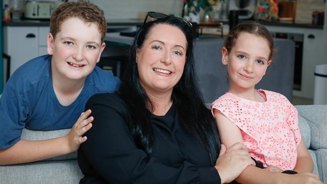 Elisha Salkeld with daughter Sophie and son Hunter. She is happy to have found a better health insurance option. Picture: Glenn Campbell