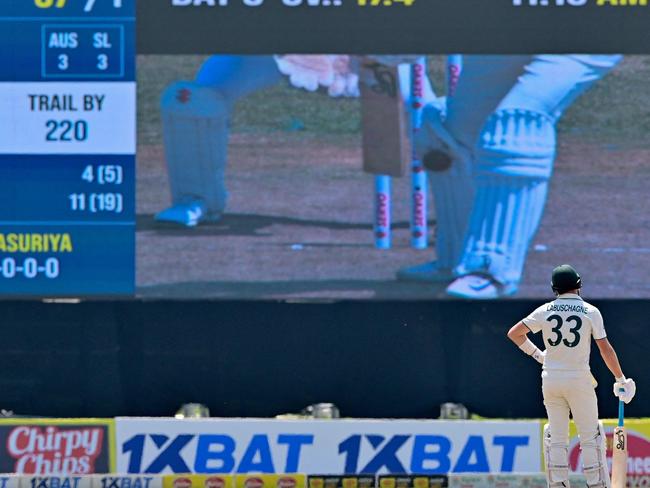 Labuschagne watches on during the review. Picture: Ishara S. KODIKARA / AFP