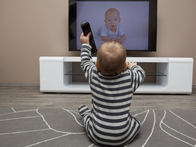 Generic photo of a baby watching TV    kids / television