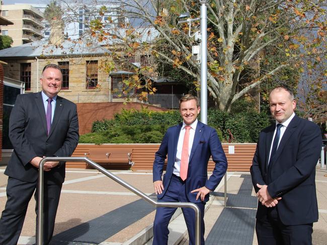 Central Coast Parliamentary Secretary Adam Crouch, Central Coast Upper House Liberal MP Taylor Martin and Central Coast Council's director of water and sewer Jamie Loader.