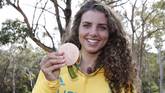 Olympic kayaker Jessica Fox with the bronze she won in Rio.