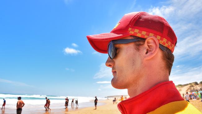 Gunnamatta Surf Beach: Lifeguards Victoria staff watch over swimmers at one of Victoria's most dangerous beaches. Picture: Tony Gough