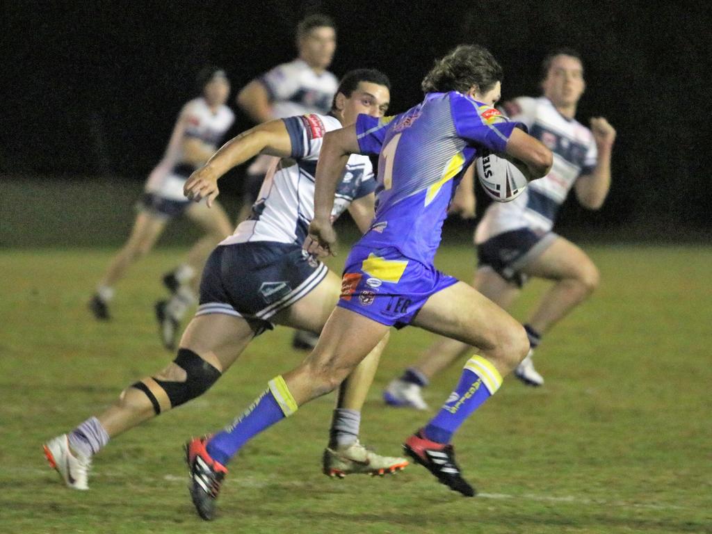 Yeppoon Seagulls player Tully Wehmeier turns on the speed in the A-grade clash against Rockhampton Brothers.