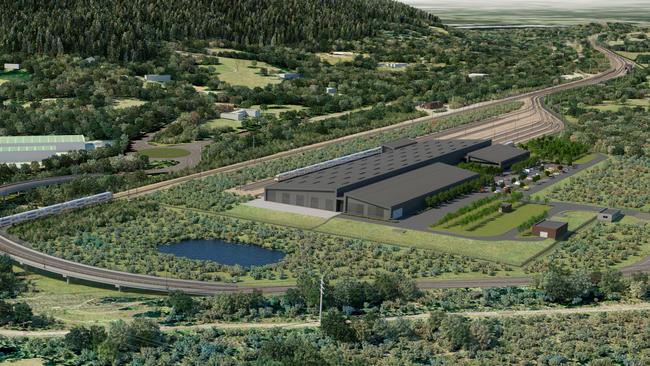An artists impression on the rail maintenance facility for the New Intercity Fleet at Kangy Angy.