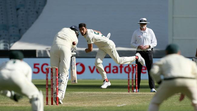 Australian fast bowler Mitchell Starc during his rampant spell at the MCG on day two Picture: Getty Images