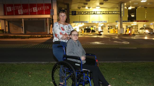 Donna Watts from Nerang finds it difficult to afford the cost of parking to visit her sick daughter, Samantha Flounders, at Gold Coast University Hospital due to the cost of parking. Picture Glenn Hampson