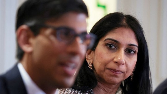 British Prime Minister Rishi Sunak and sacked home secretary Suella Braverman in April 2023. Picture: Getty Images