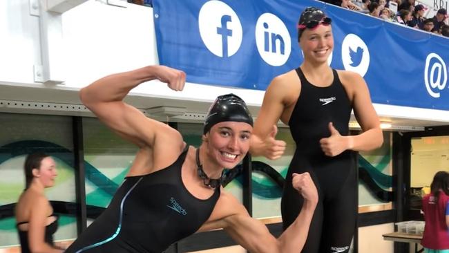 Calypso Sheridan and Minna Atherton at the BSA swim short course meet.