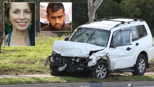 The wreckage of the 4WD driven by Lyle Morrison, which caused the death of Lucy Paveley as she drove to work.