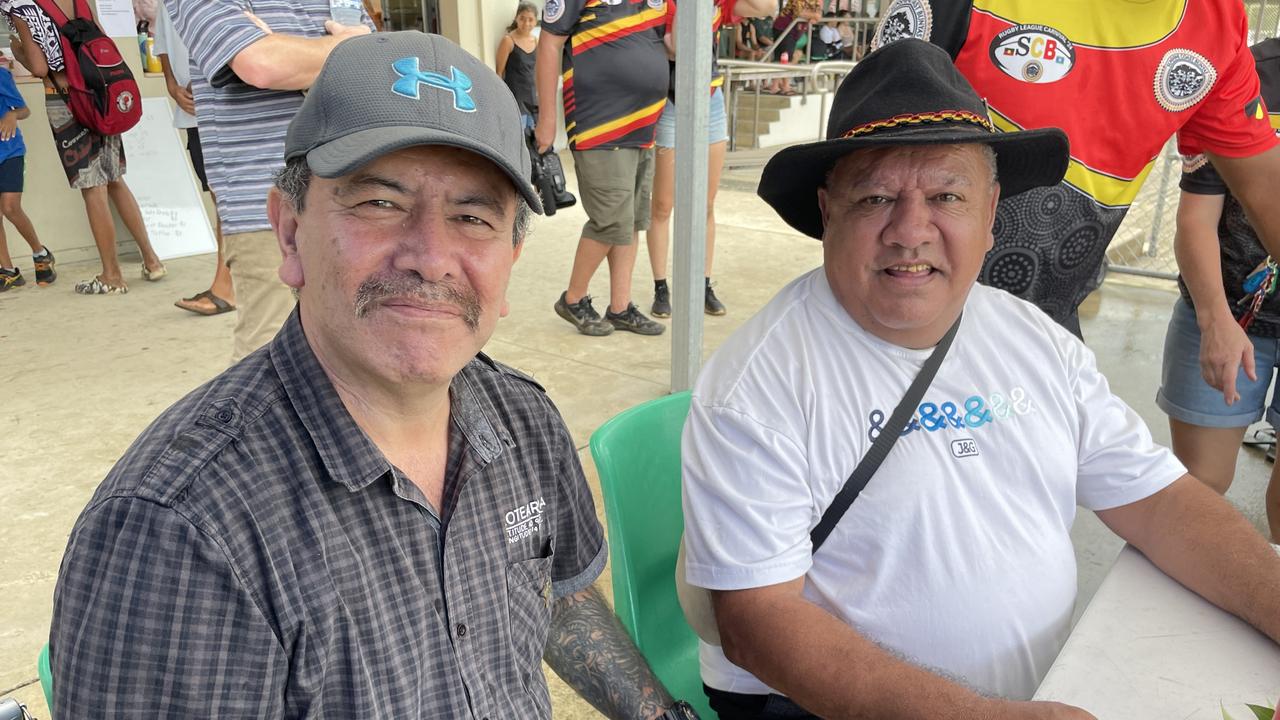 Reverend Morris Rangiwai and Howie Van Dyke at the 2024 Sunshine Coast Bunyas Rugby League Carnival. Picture: Iwan Jones