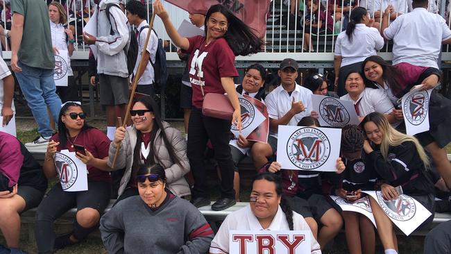 Marsden SHS supporters at Langlands Park today for the NRl Schoolboys Cup grand final.