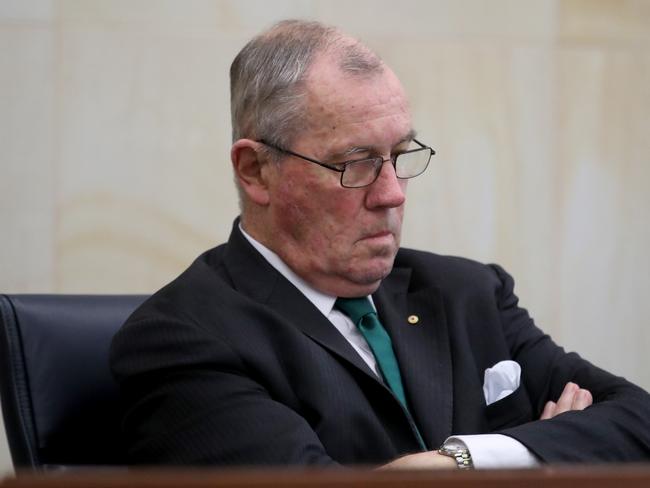 Royal Commissioner Richard Tracey is seen at the first public hearing in the federal government's Royal Commission for Aged Care Quality and Safety at the Roma Mitchell Commonwealth Law Court Building in Adelaide, Friday, January 18, 2019. (AAP Image/Kelly Barnes) NO ARCHIVING