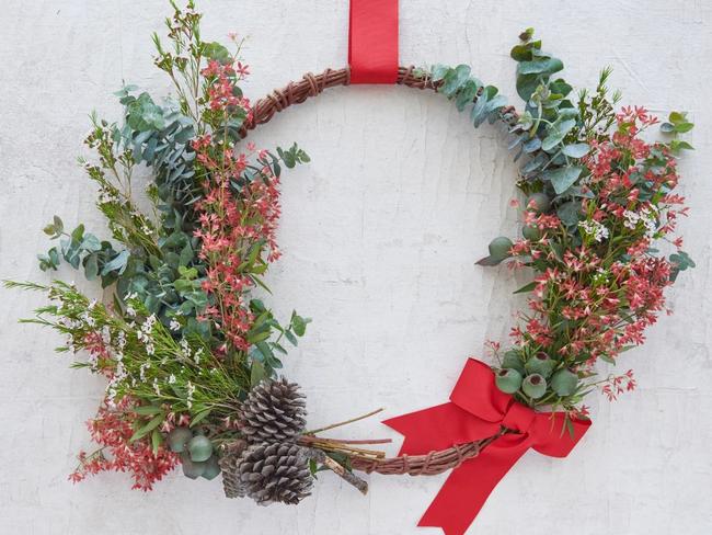 Australian native wreath for the front door this Christmas. Photo: Harris Farm